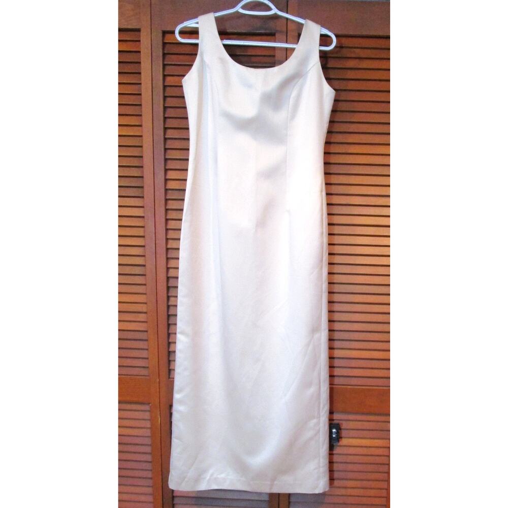 1980s Beige Formal Evening Gown Ever Beauty Size 8 Regency Glam Split Back Lined
